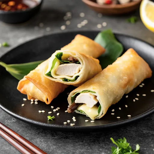 Enoki and Chicken Cheese Spring Rolls