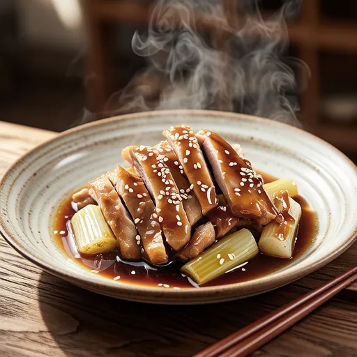 Steamed Chicken and Welsh Onion with Vinegar Miso Dressing