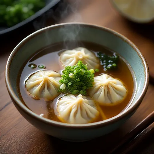 Maitake and Wakame Wonton-style Soup