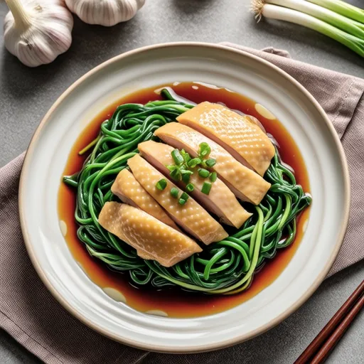 Chingensai and Steamed Chicken with Aromatic Sauce