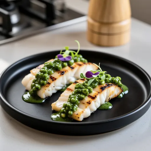 Swordfish with Plum Wasabi Okra Sauce