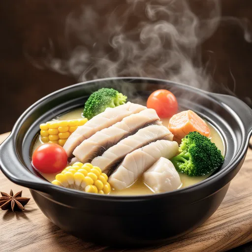 Cod and Colorful Vegetables Consommé Steam