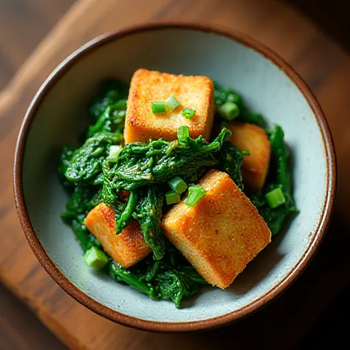 Simmered Spinach and Fried Tofu