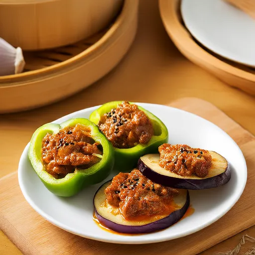 Pimientos y berenjenas rellenos de carne