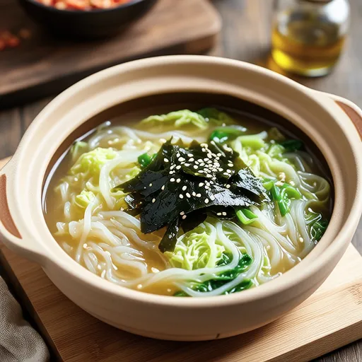 Cabbage and Wakame Vermicelli Soup