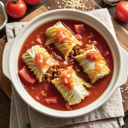 Fresh Tomato Simmered Stuffed Cabbage Rolls