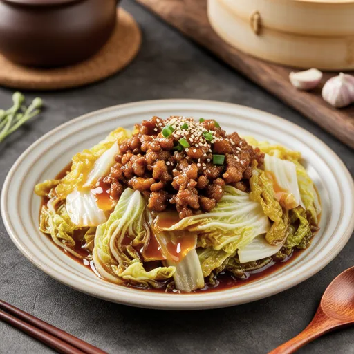 Stir-fried Cabbage and Ground Pork with Oyster Mayo Sauce