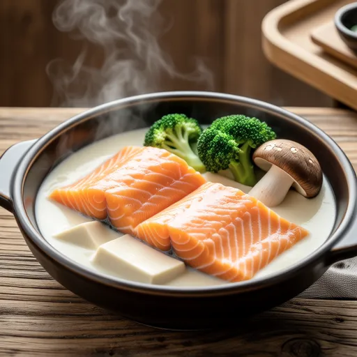 Salmon and Shimeji Mushroom Tofu Cream Stew