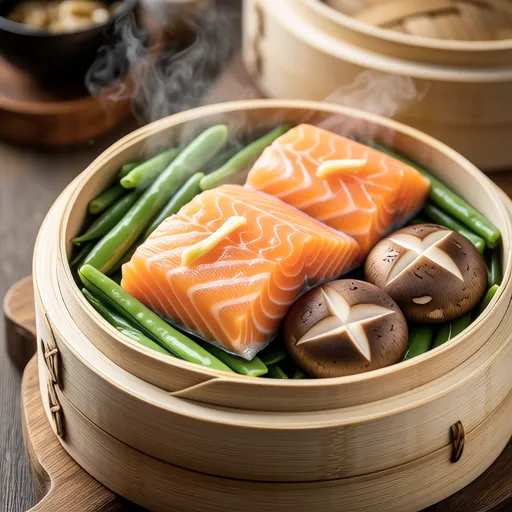 Salted Salmon and Pea Shoots Butter Ponzu Steam