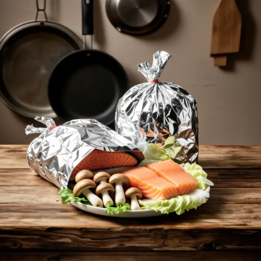 Spicy Salmon and Enoki Mushroom Foil Bake