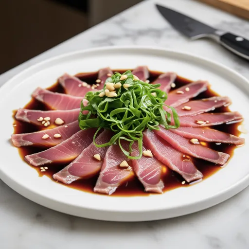 わさび醤油風味のマグロカルパッチョ