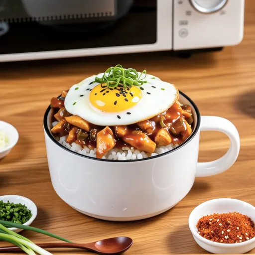 Microwave Cup Rice with Kimchi and Tuna