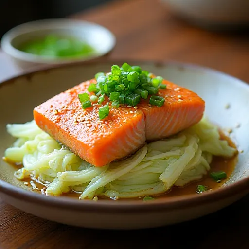 Cabbage and Salmon Microwave Steamed Dish