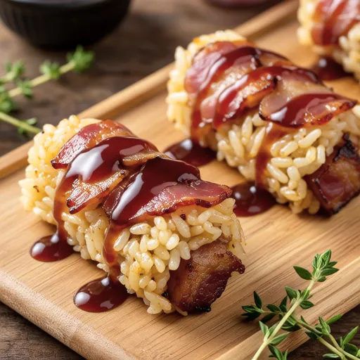 Rice Cake Bacon Rolls with BBQ Sauce