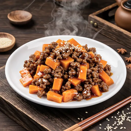 Stir-fried Ground Meat and Carrot with Whole Grain Mustard