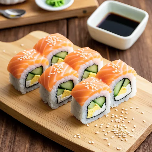 Salmon and Cucumber Three-Color Sushi Rolls