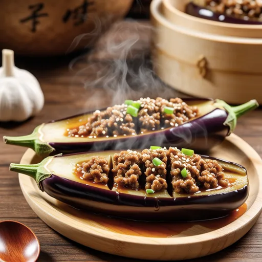 Steamed Eggplant Stuffed with Minced Beef
