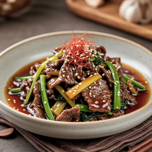 Stir-fried Beef and Pea Shoots with Gochujang