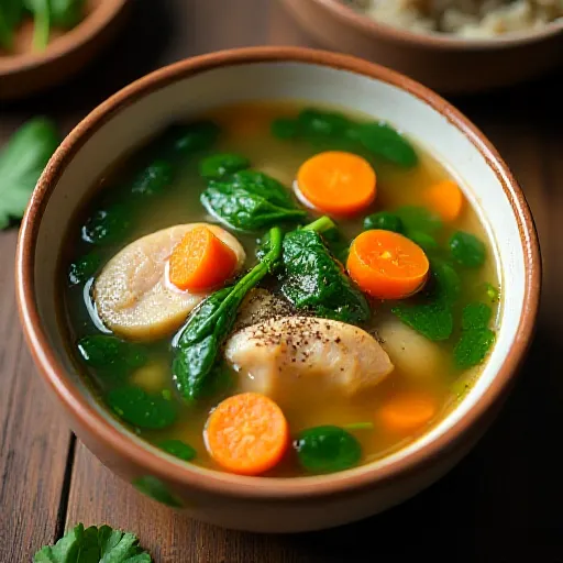 Sopa de cerdo y espinacas
