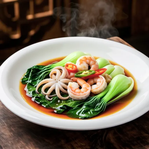 Stir-fried Bok Choy with Shrimp and Squid