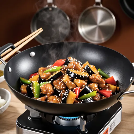 Eggplant, Chicken, and Bell Pepper Stir-fry with Oyster Sauce