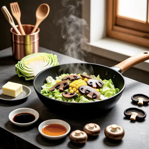 Eringi and Napa Cabbage Butter Soy Sauce Sauté