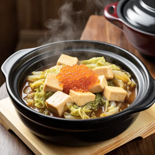 Simmered Cabbage and Fried Tofu with Pollock Roe