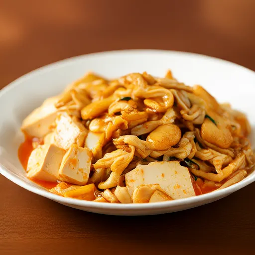 Refogado de Abobrinha, Cogumelos Enoki e Tofu