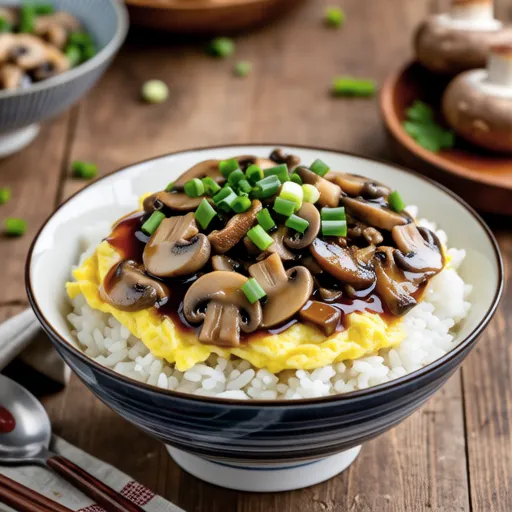 Soft Mushroom and Chive Egg Rice Bowl
