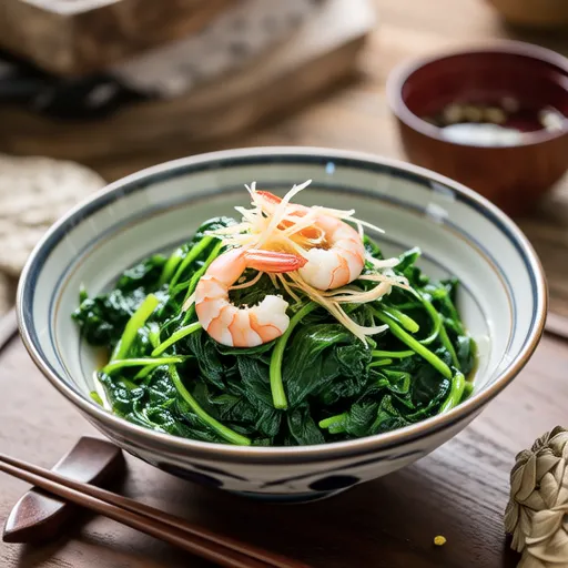 Spinach and Sakura Shrimp with Seaweed