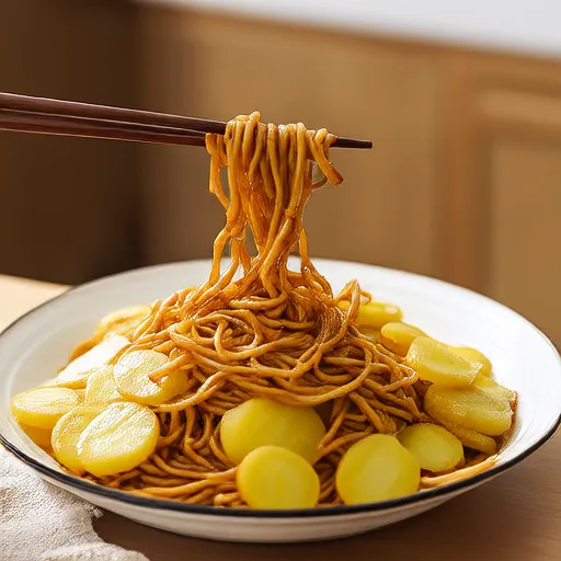 Healthy Stir-Fried Noodles with Potato and Onion