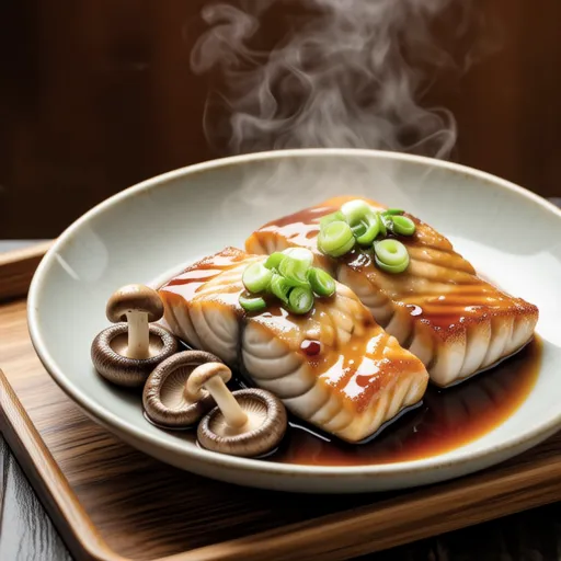 Steamed Yellowtail and Shimeji Mushrooms with Chinese Sauce