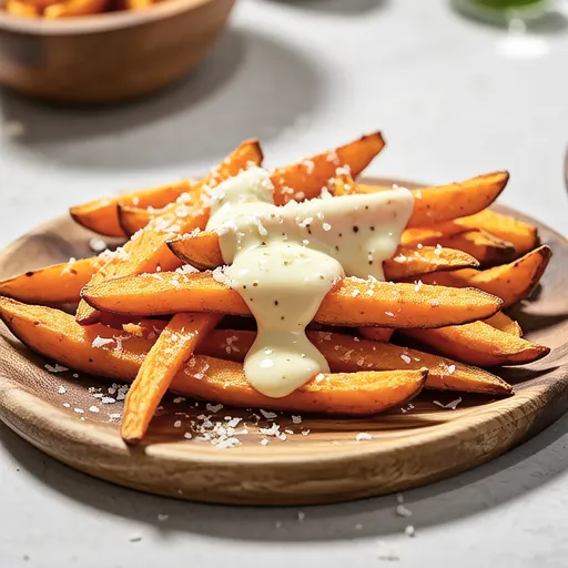 Sweet Potato French Fries with Cheese Sauce