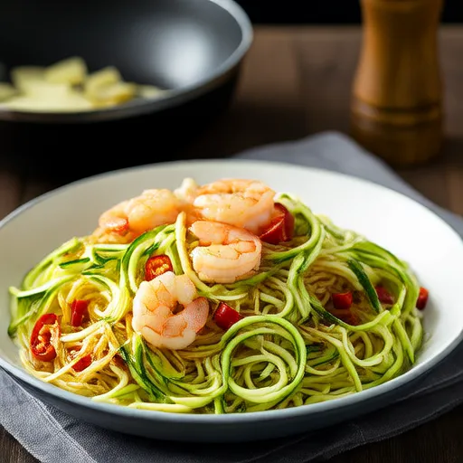 Fideos de calabacín Keto con camarones