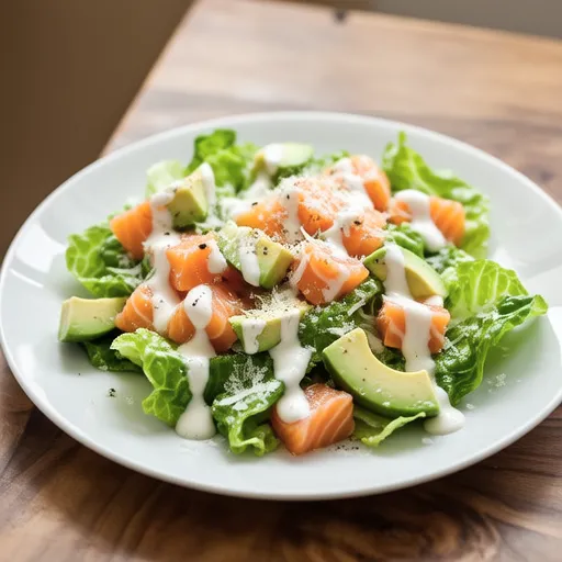 Lettuce and Salmon Caesar Salad Style
