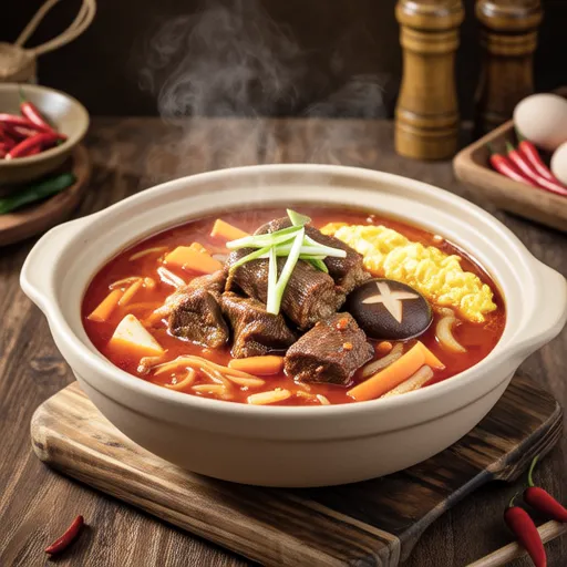 Beef and Shiitake Spicy Korean Rice Soup