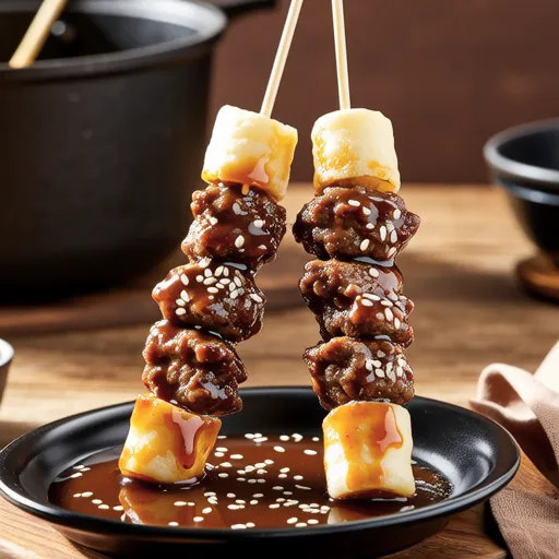 Spicy Rice Cake Beef Patties (Tteokgalbi Pepero)