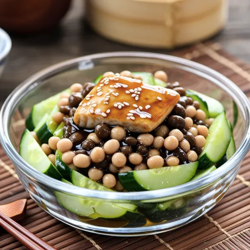 Natto and Cucumber with Dried Sardines