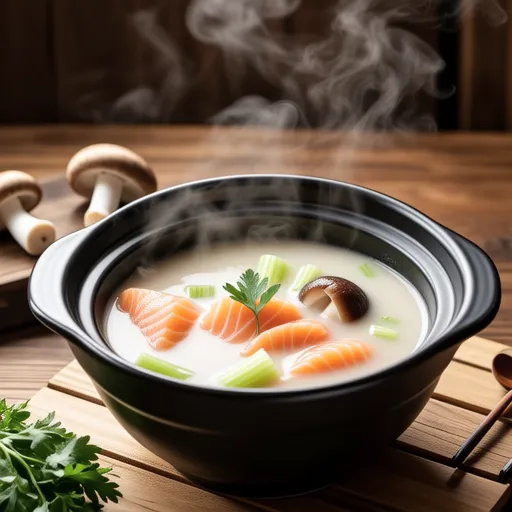 Salmon and Celery Soy Milk Miso Soup
