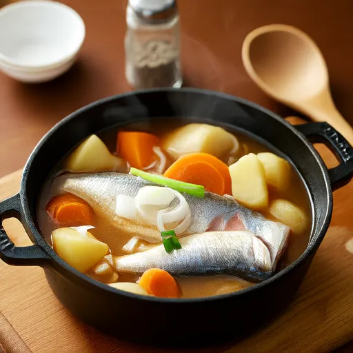 Простой тушеный скумбрия с овощами