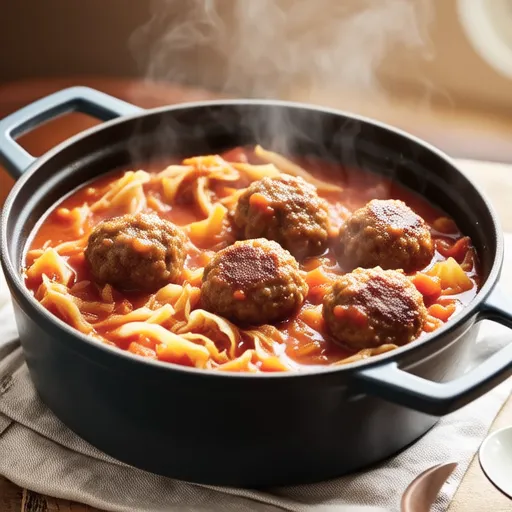 Meatballs and Cabbage in Tomato Stew
