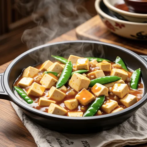 Sauteed Snow Peas and Fried Tofu with Fluffy Egg
