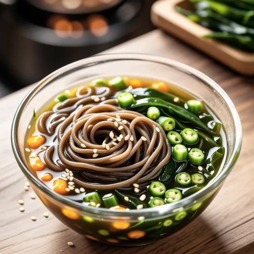 Okra and Wakame Vermicelli Soup