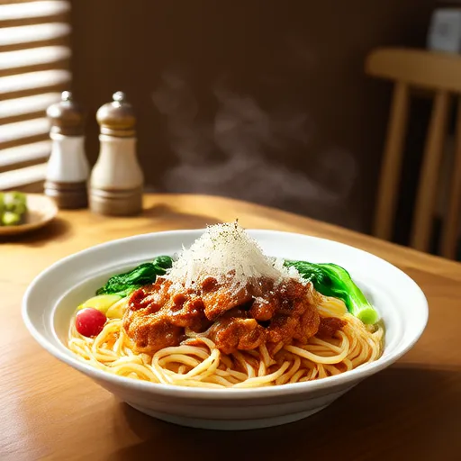 Macarrão Cremoso com Carne de Porco e Legumes