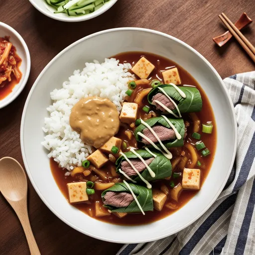 Beef Rolls with Doenjang Stew Rice