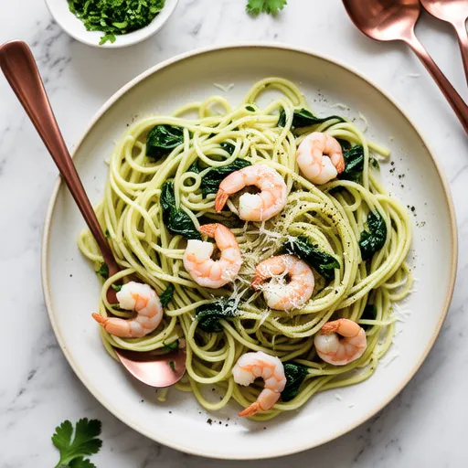 Spinach and Shrimp Cream Pasta