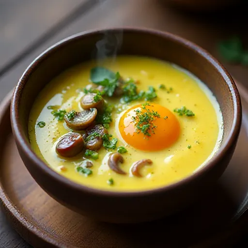 Œufs vapeur aux champignons et piments verts