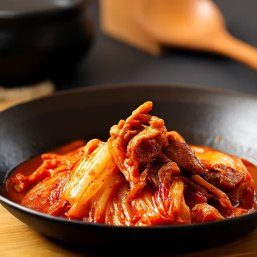 Kimchi pancetta affettata sottile saltata
