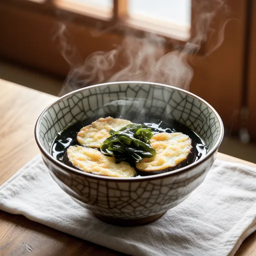 Fried Eggplant and Wakame Miso Soup