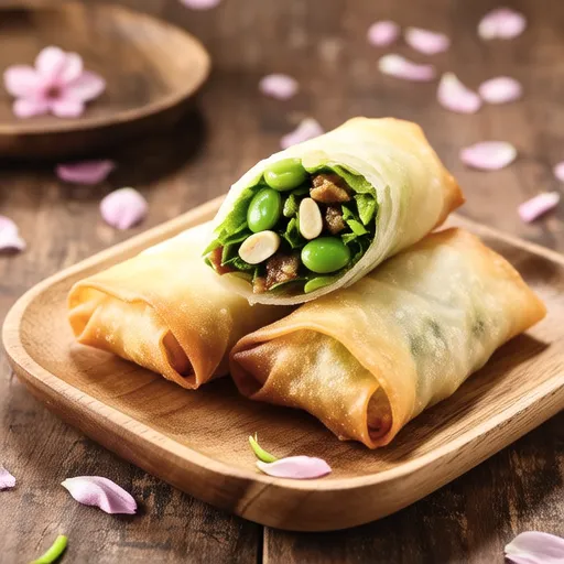 Snap Pea and Hanpen Sakura Spring Rolls